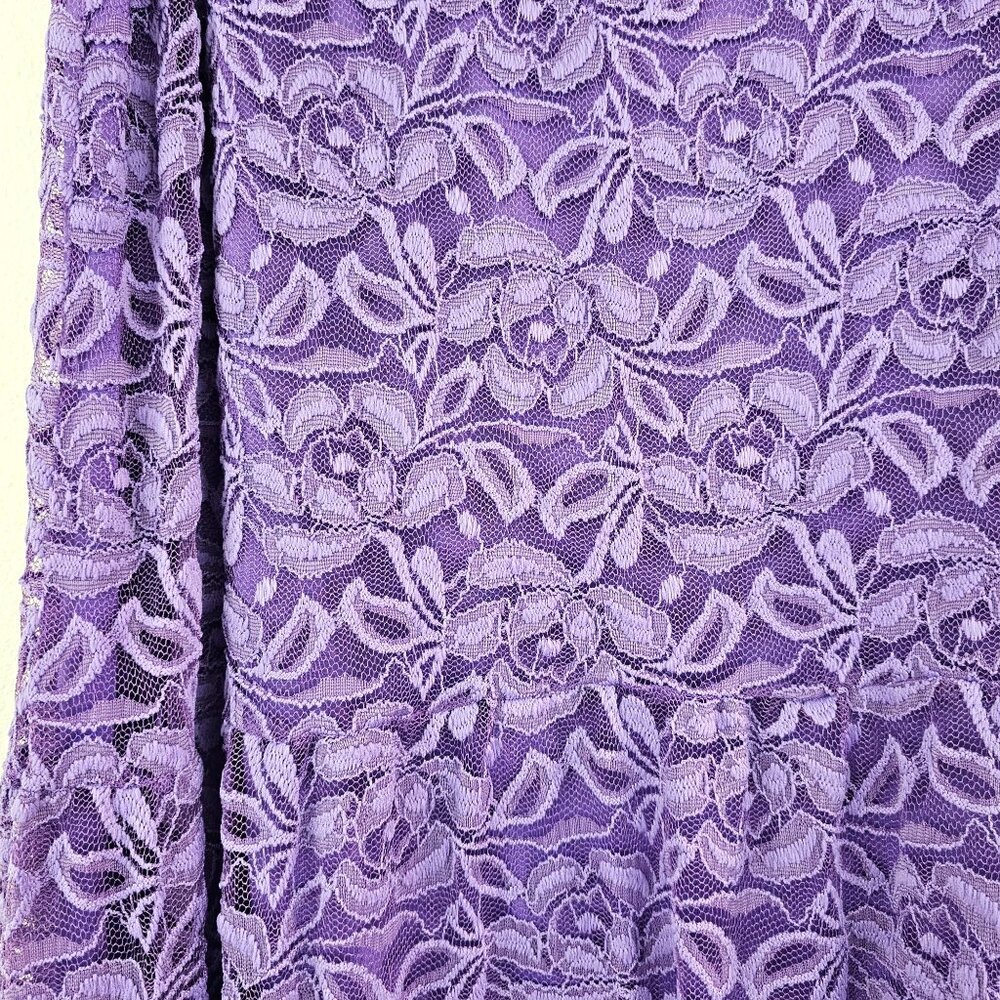 Y2K Lilac Fairy Roses Floral Lace Sheer Midi Skirt Sz 1X Lined Whimsigoth - Picture 2 of 8
